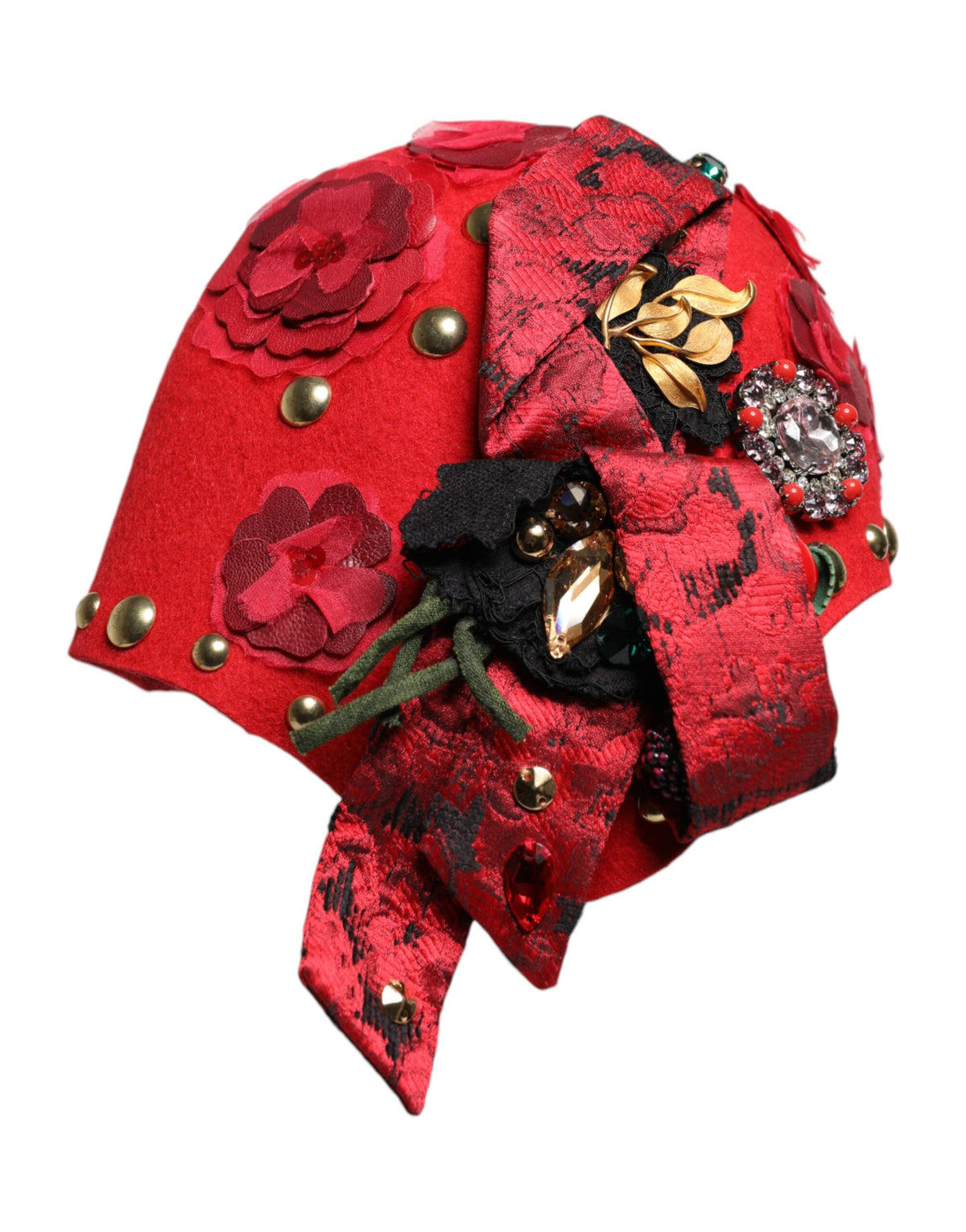 Dolce & Gabbana Silk Cotton Nylon & Wool Cloche Hat - Gold Multicolor Red