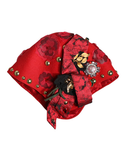 Dolce & Gabbana Silk Cotton Nylon & Wool Cloche Hat - Gold Multicolor Red