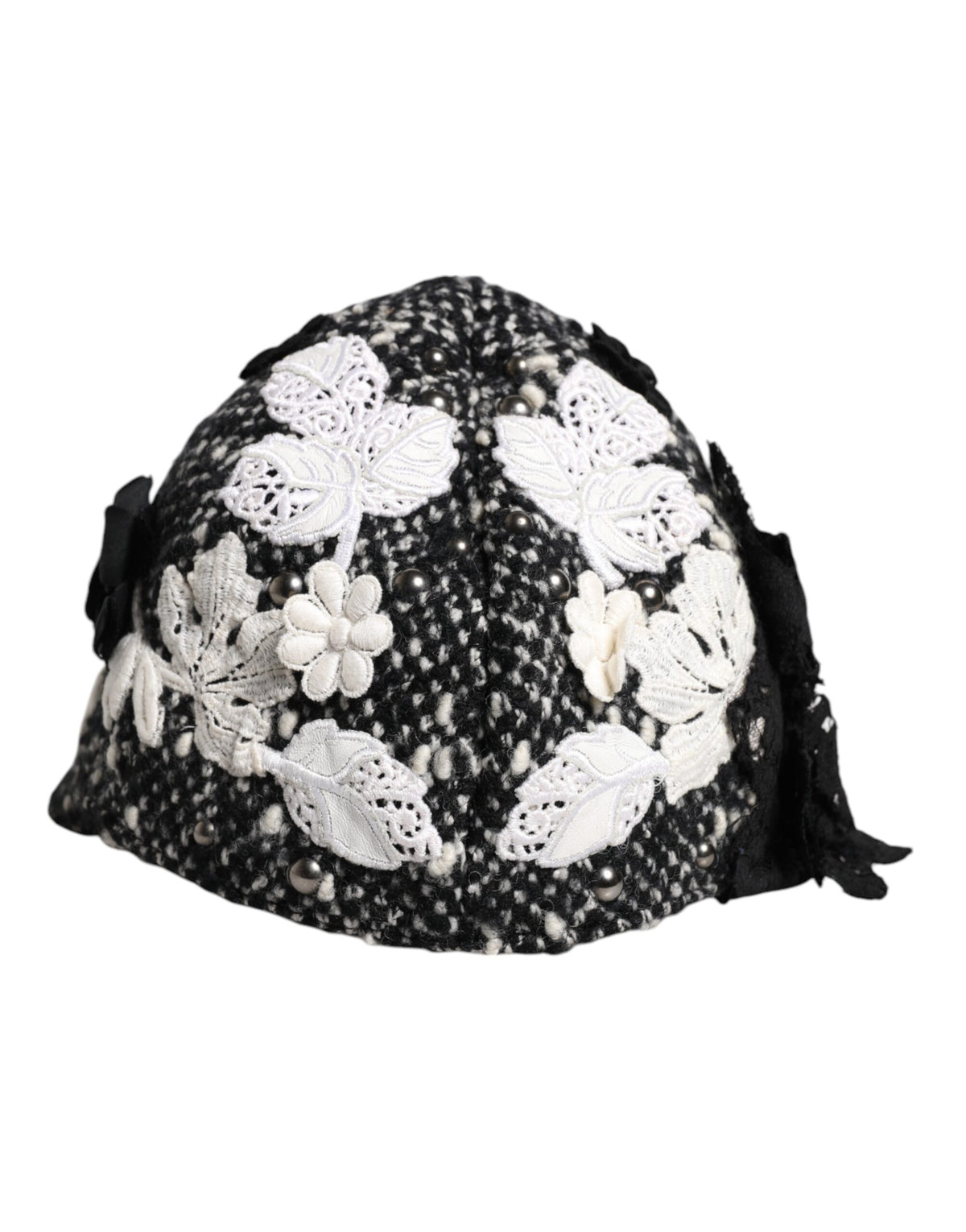 Dolce & Gabbana Cotton Silk Mohair & Wool Cloche Hat - Black White Floral