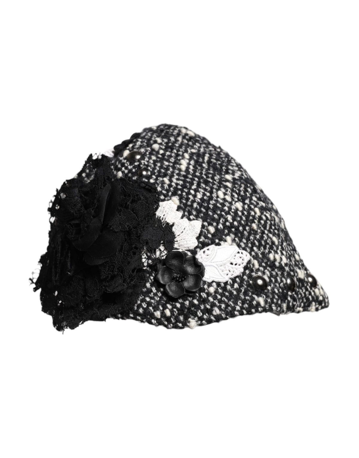 Dolce & Gabbana Cotton Silk Mohair & Wool Cloche Hat - Black White Floral