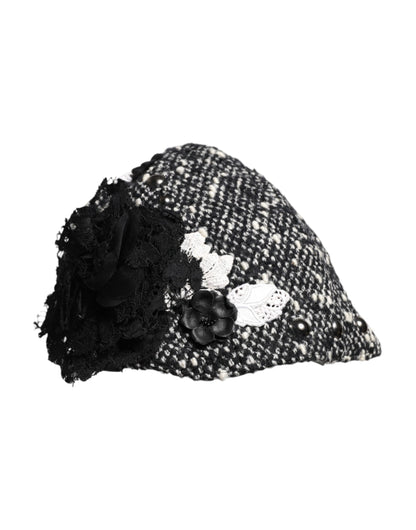 Dolce & Gabbana Cotton Silk Mohair & Wool Cloche Hat - Black White Floral