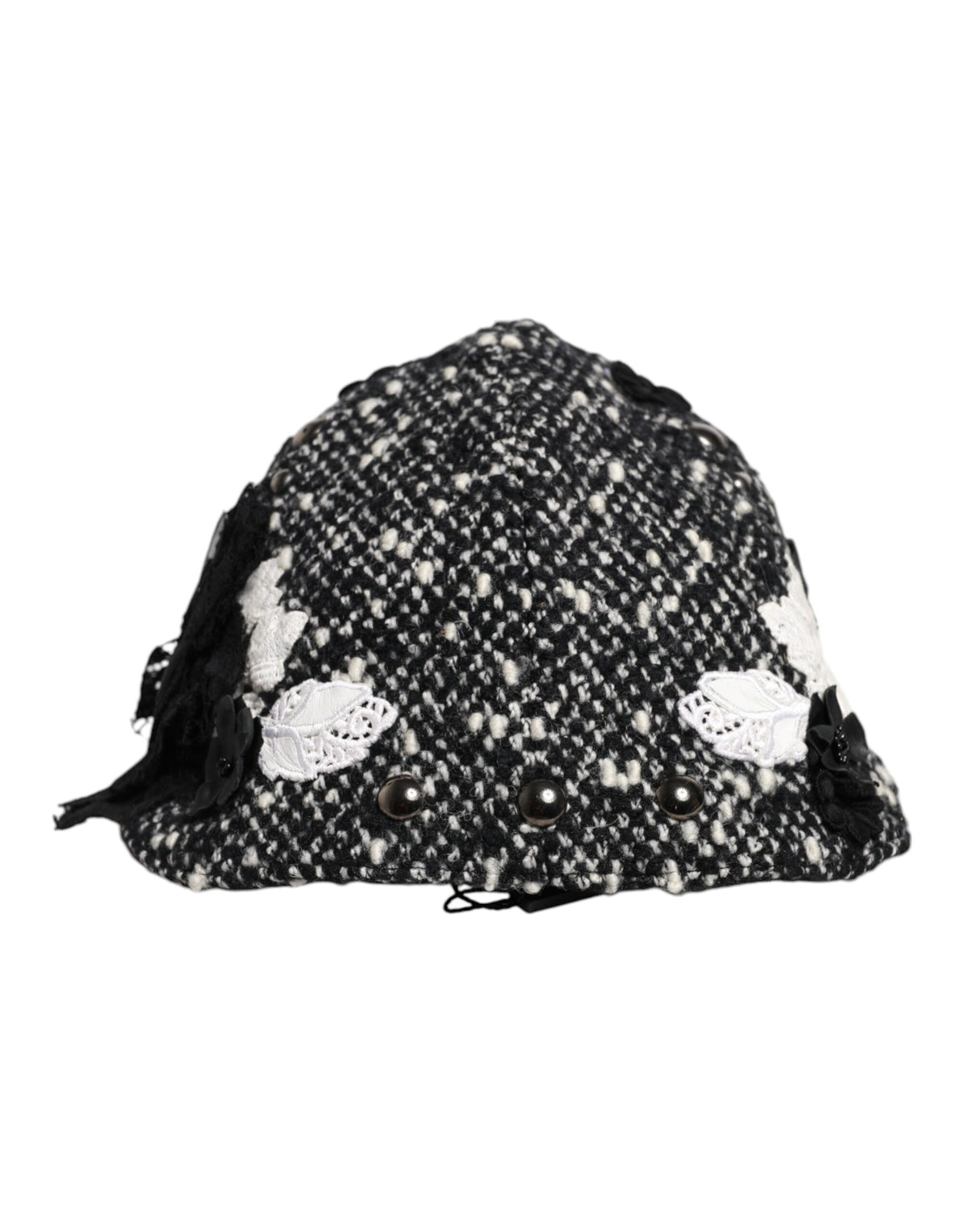 Dolce & Gabbana Cotton Silk Mohair & Wool Cloche Hat - Black White Floral