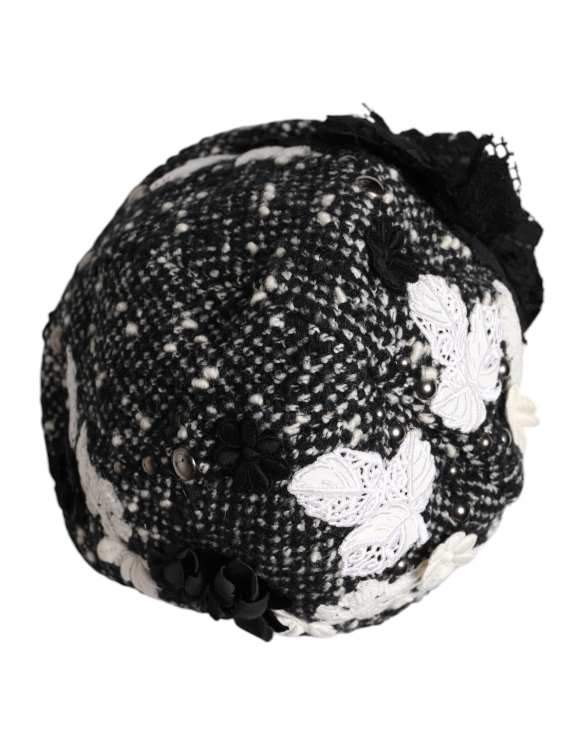 Dolce & Gabbana Cotton Silk Mohair & Wool Cloche Hat - Black White Floral