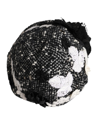 Dolce & Gabbana Cotton Silk Mohair & Wool Cloche Hat - Black White Floral