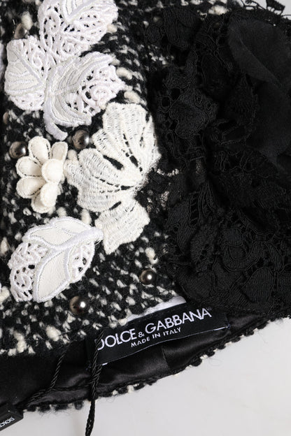 Dolce & Gabbana Cotton Silk Mohair & Wool Cloche Hat - Black White Floral