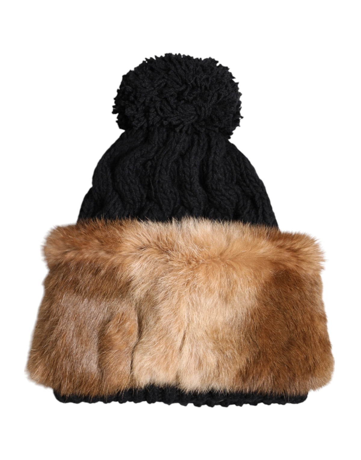 Dolce & Gabbana Rabbit Fur & Virgin Wool Beanie Hat - Black Brown