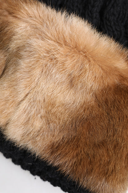 Dolce & Gabbana Rabbit Fur & Virgin Wool Beanie Hat - Black Brown