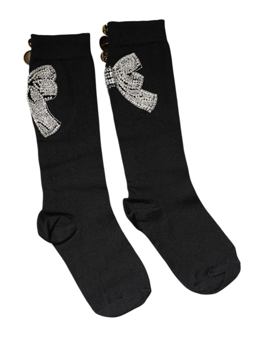 Dolce & Gabbana Women's Nylon Virgin Wool & Calf Leather Socks - Black Floral