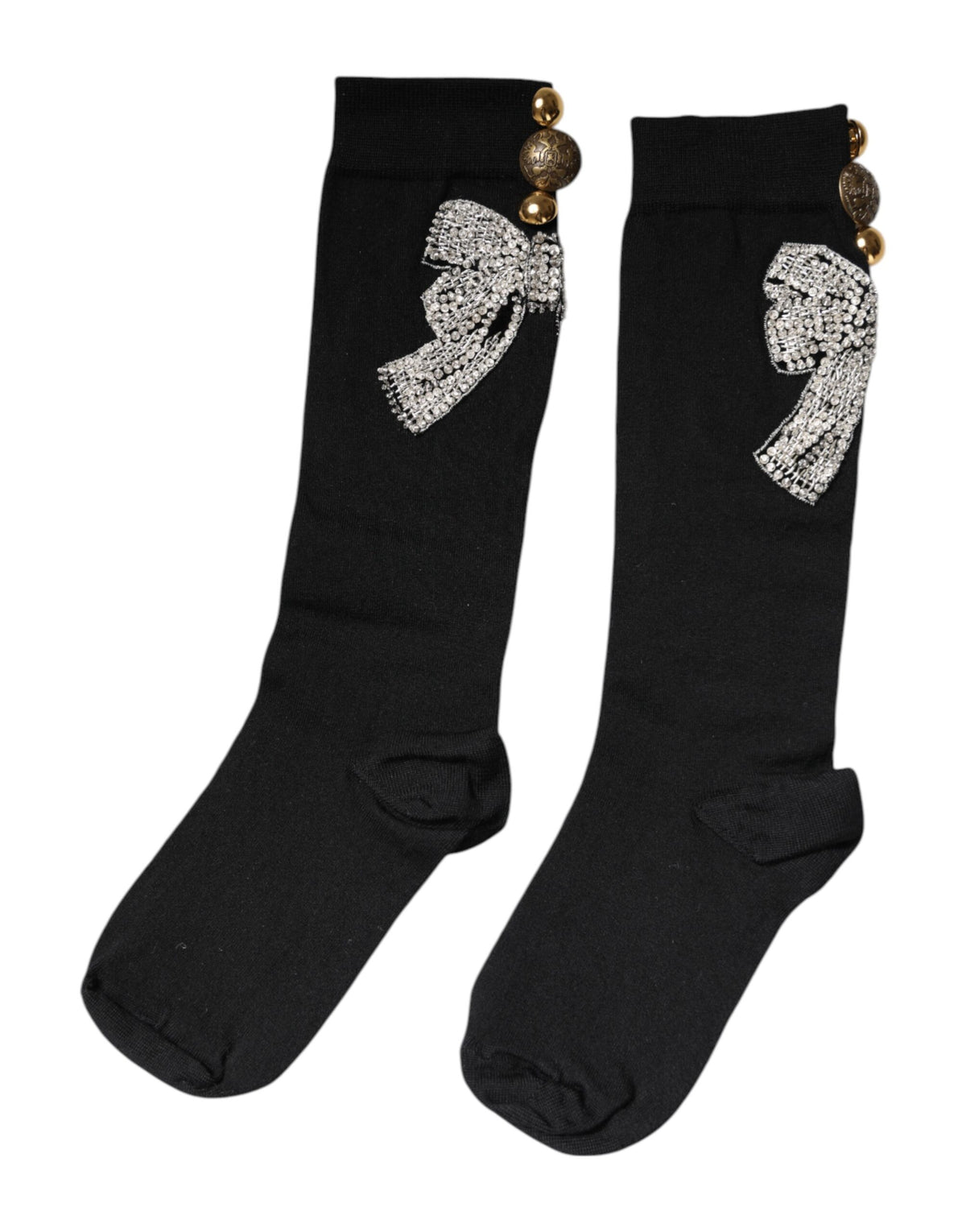 Dolce & Gabbana Women's Nylon Virgin Wool & Calf Leather Socks - Black Floral