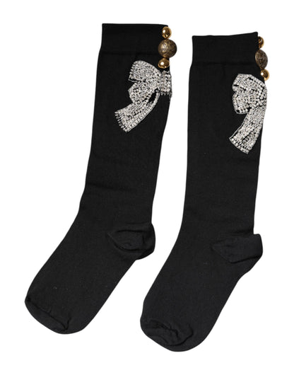 Dolce & Gabbana Women's Nylon Virgin Wool & Calf Leather Socks - Black Floral