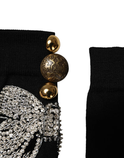 Dolce & Gabbana Women's Nylon Virgin Wool & Calf Leather Socks - Black Floral
