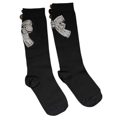 Dolce & Gabbana Women's Nylon Virgin Wool & Calf Leather Socks - Black Floral
