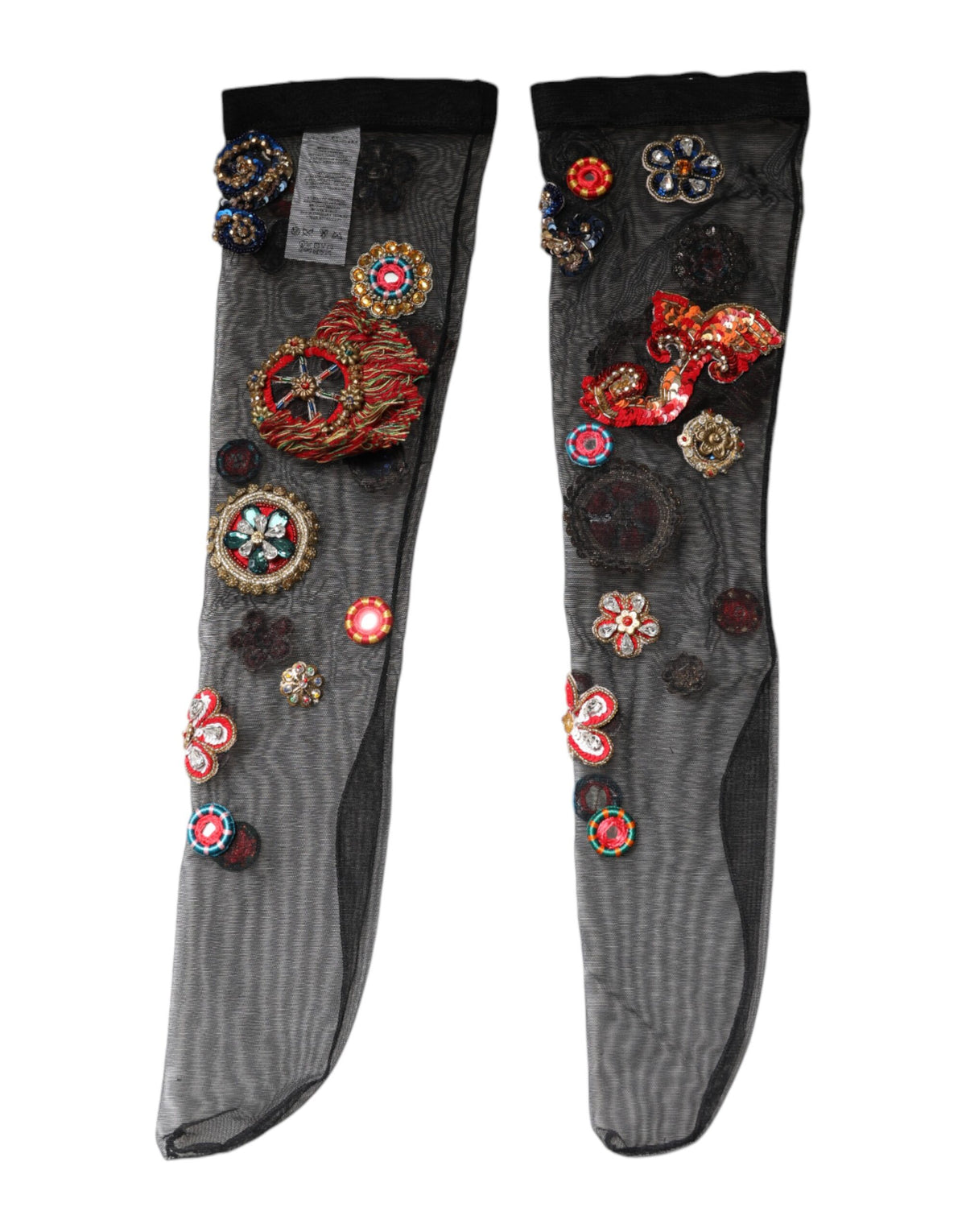 Dolce & Gabbana Women's Nylon Tulle Metal & Crystal Socks - Black Gold Multicolor