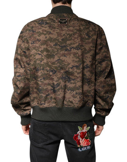 Dolce & Gabbana Brown Camouflage Bomber Full Zip Jacket