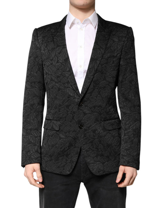 Dolce & Gabbana Men's Single Breasted Polyester Viscose Silk & Acetate Blazer - Black
