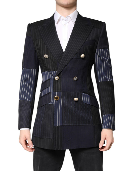 Dolce & Gabbana Men's Double Breasted Polyester Silk & Virgin Wool Blazer - Multicolor Patchwork