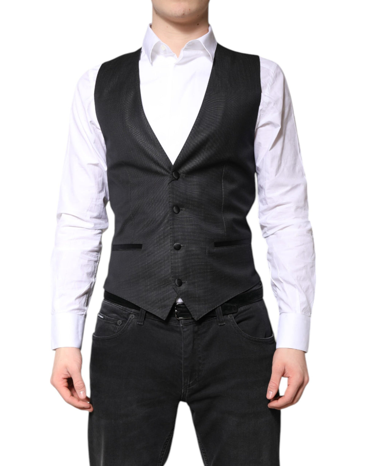 Dolce & Gabbana Men's Single Breasted Virgin Wool Silk & Viscose Vest - Black
