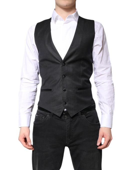 Dolce & Gabbana Men's Single Breasted Virgin Wool Silk & Viscose Vest - Black