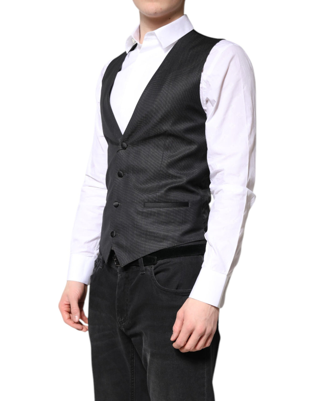 Dolce & Gabbana Men's Single Breasted Virgin Wool Silk & Viscose Vest - Black