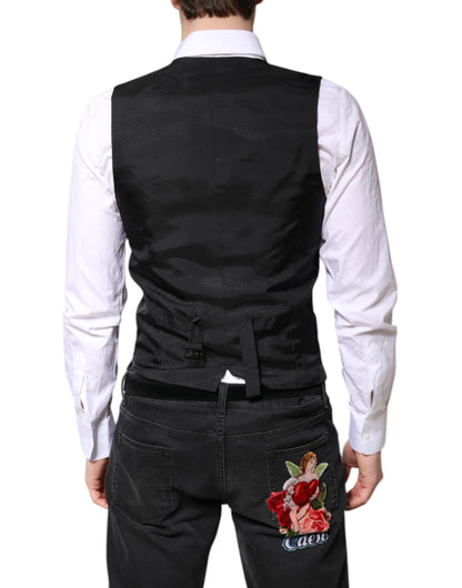 Dolce & Gabbana Men's Single Breasted Virgin Wool Silk & Viscose Vest - Black