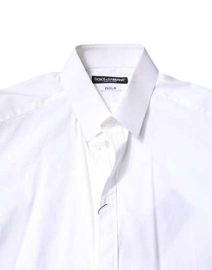 Dolce & Gabbana White Cotton GOLD Dress Formal Collared Shirt