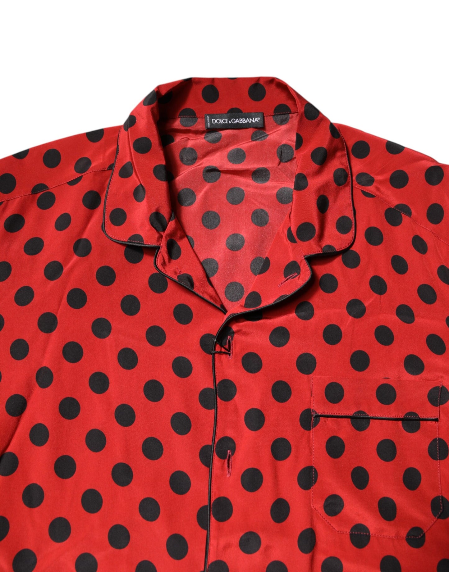 Dolce & Gabbana Red Polka Dot Silk Long Sleeve Shirt