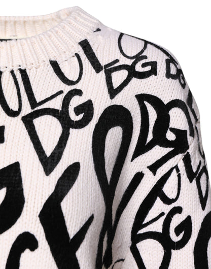 Dolce & Gabbana White Black Logo Print Women Pullover Sweater