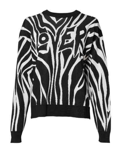 Dolce & Gabbana Black White Print Women Pullover Sweater