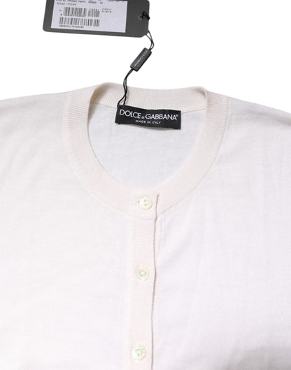 Dolce & Gabbana White Cashmere Crew Neck Top Cardigan Sweater