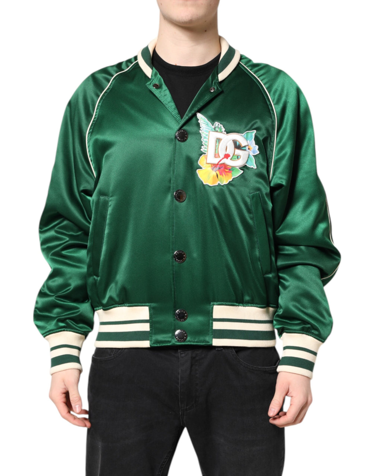 Dolce & Gabbana Men's Nylon & Polyester Bomber Jacket - Green Floral