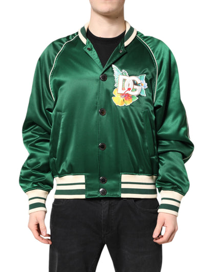 Dolce & Gabbana Men's Nylon & Polyester Bomber Jacket - Green Floral