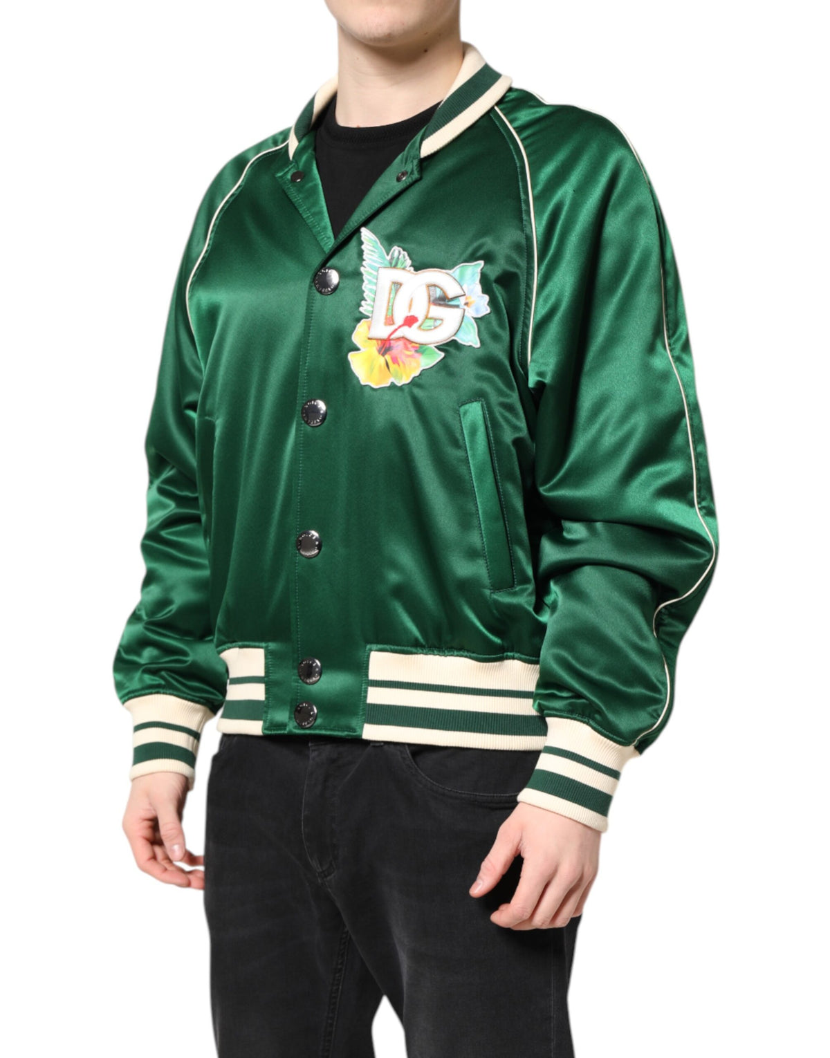 Dolce & Gabbana Men's Nylon & Polyester Bomber Jacket - Green Floral