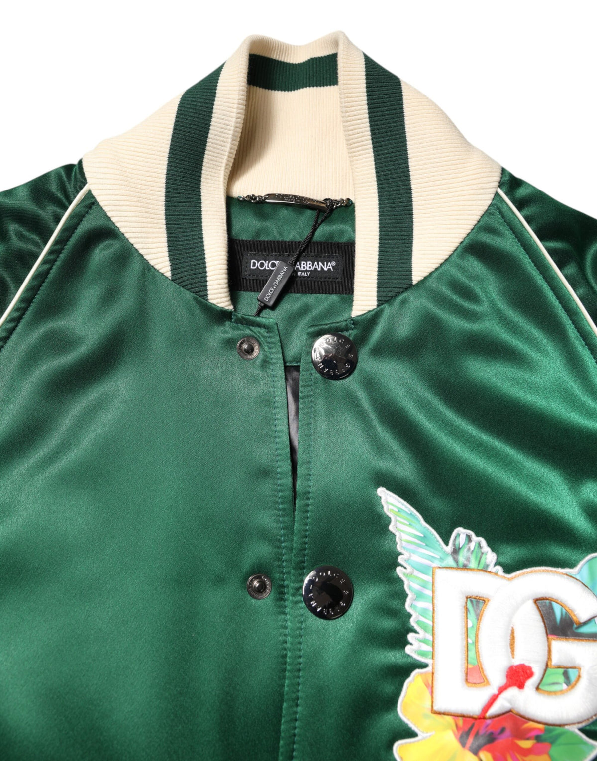 Dolce & Gabbana Men's Nylon & Polyester Bomber Jacket - Green Floral
