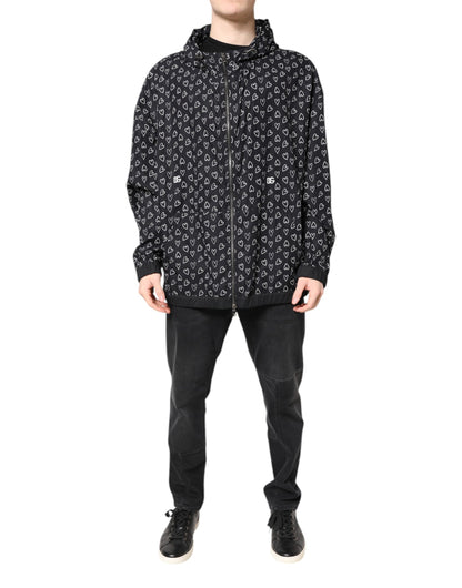 Dolce & Gabbana Black Heart Print Hooded Windbreaker Jacket