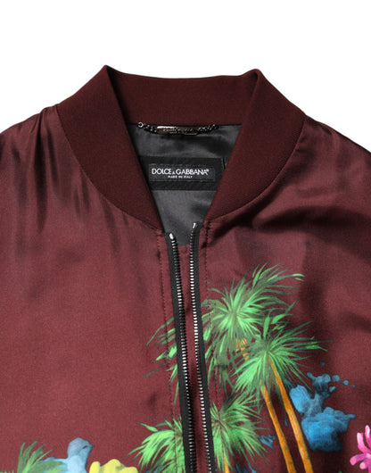 Dolce & Gabbana Men's Silk Bomber Jacket - Maroon Floral Print