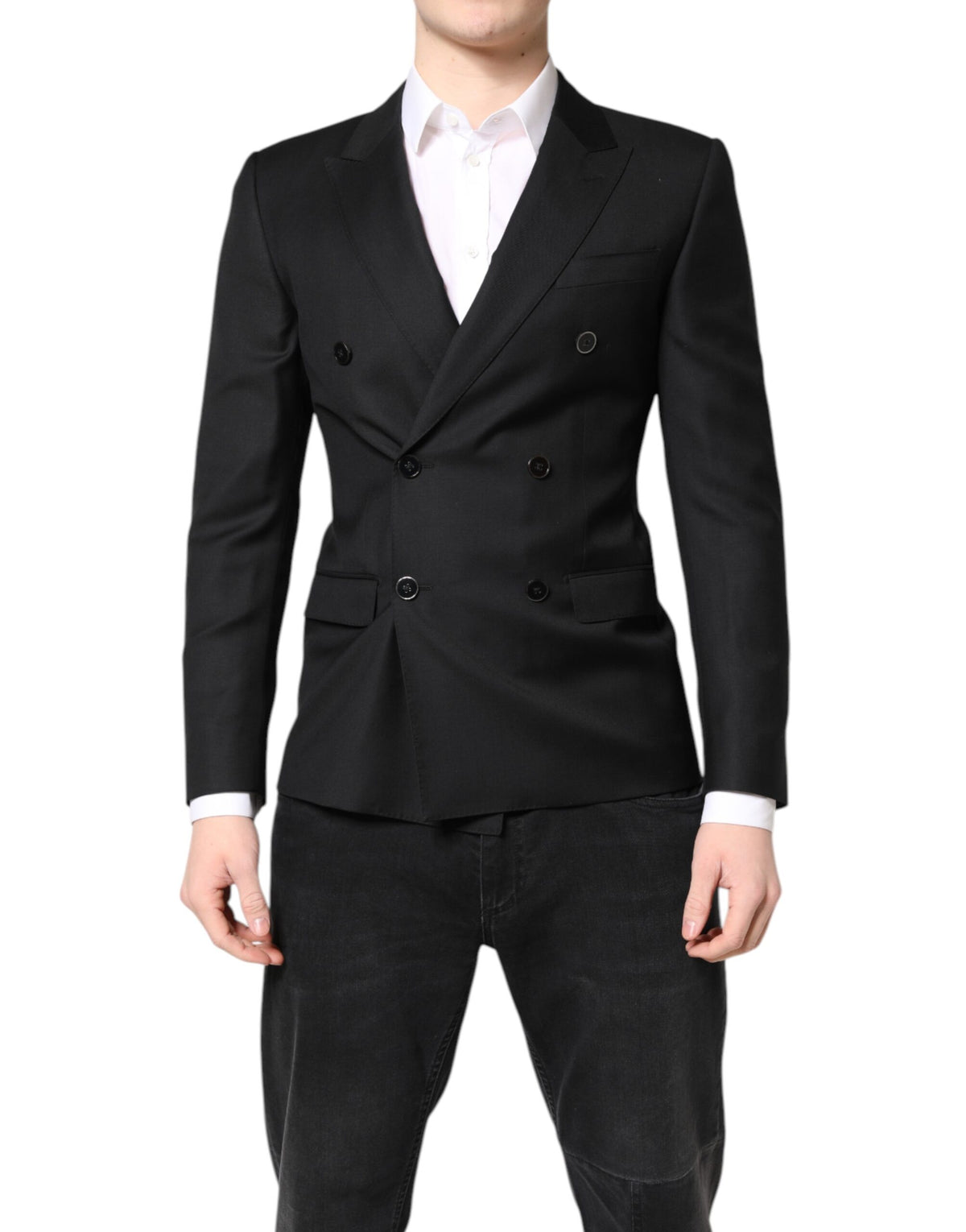 Dolce & Gabbana Men's Double Breasted Cupro Rayon & Virgin Wool Blazer - Black