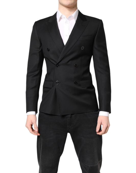 Dolce & Gabbana Men's Double Breasted Cupro Rayon & Virgin Wool Blazer - Black