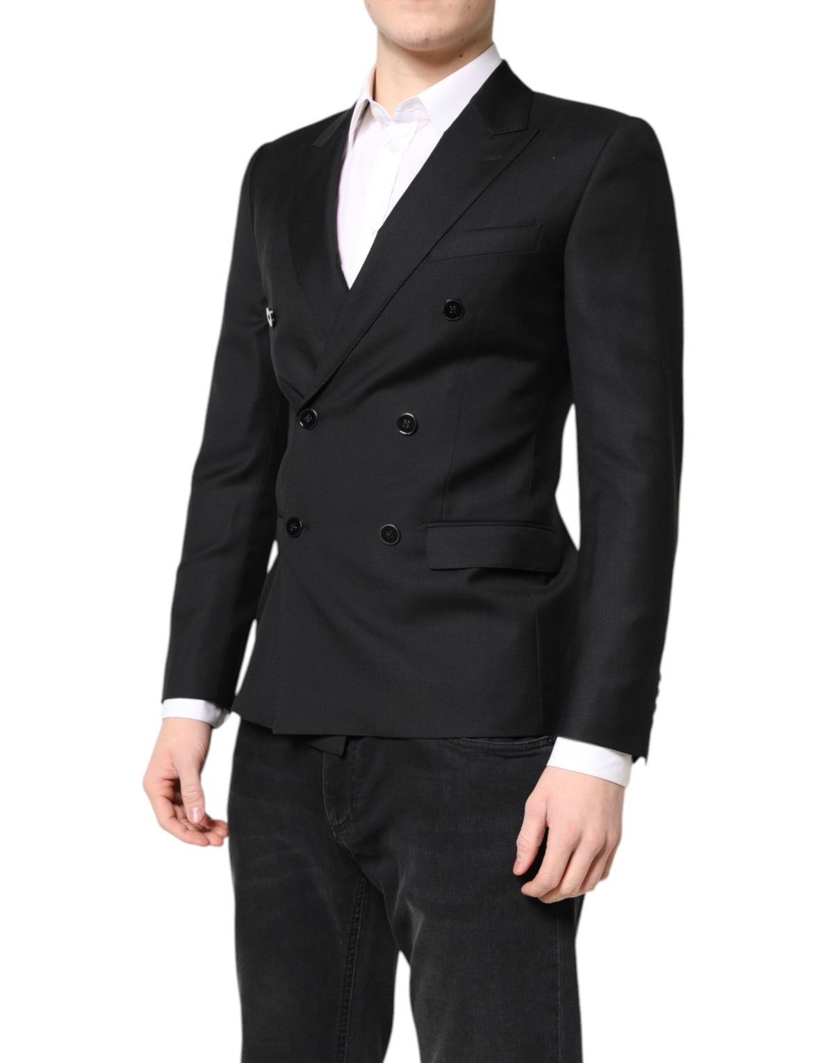 Dolce & Gabbana Men's Double Breasted Cupro Rayon & Virgin Wool Blazer - Black