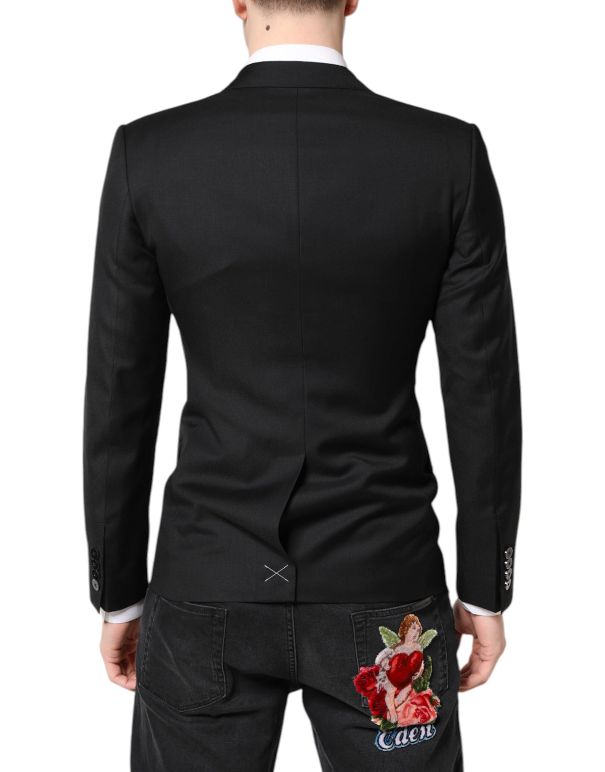 Dolce & Gabbana Men's Double Breasted Cupro Rayon & Virgin Wool Blazer - Black
