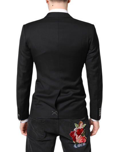 Dolce & Gabbana Men's Double Breasted Cupro Rayon & Virgin Wool Blazer - Black