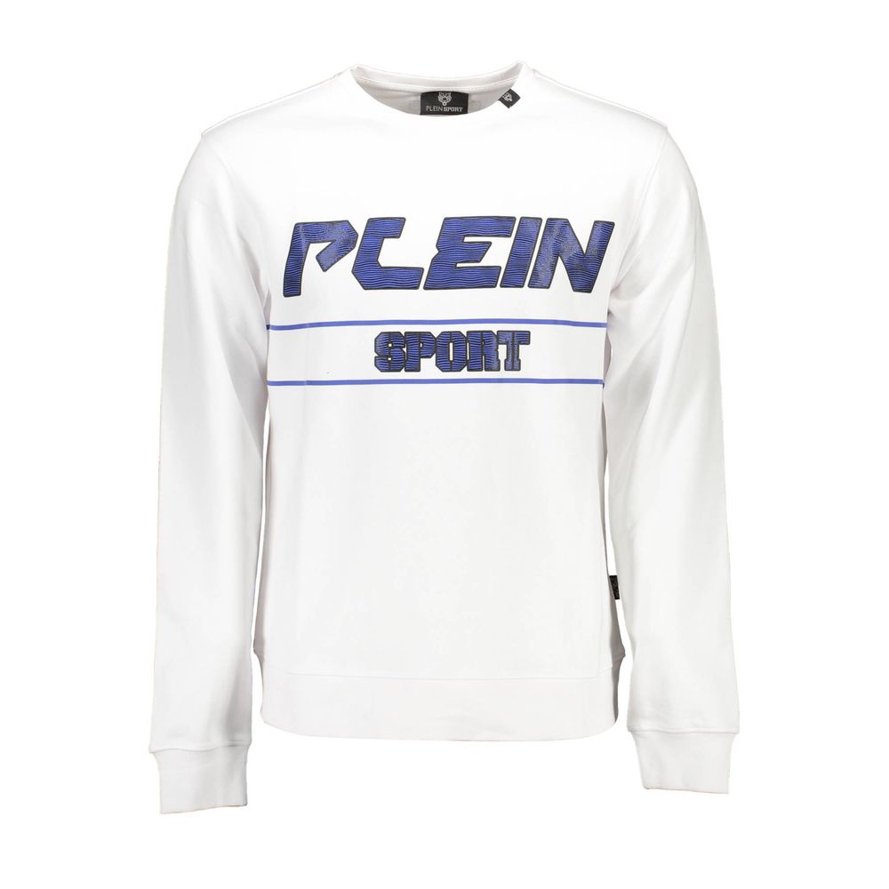 Sweatshirt by Plein Sport for men in cotton polyester white & signature presents a smart casual silhouette, featuring a smart casual crew neckline and long-sleeve for a sophisticated look.