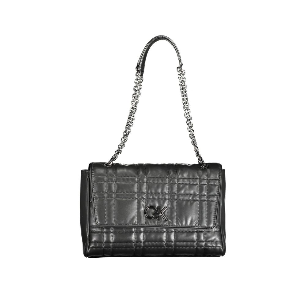 Calvin Klein Black Faux Leather Polyester Chain Shoulder Handbag