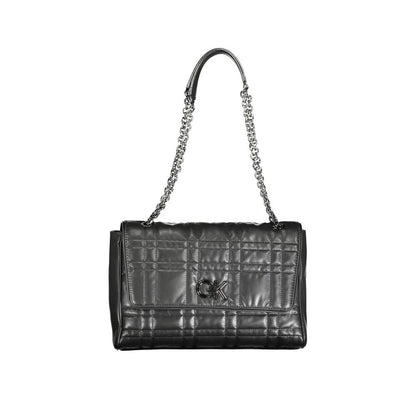 Calvin Klein Black Faux Leather Polyester Chain Shoulder Handbag