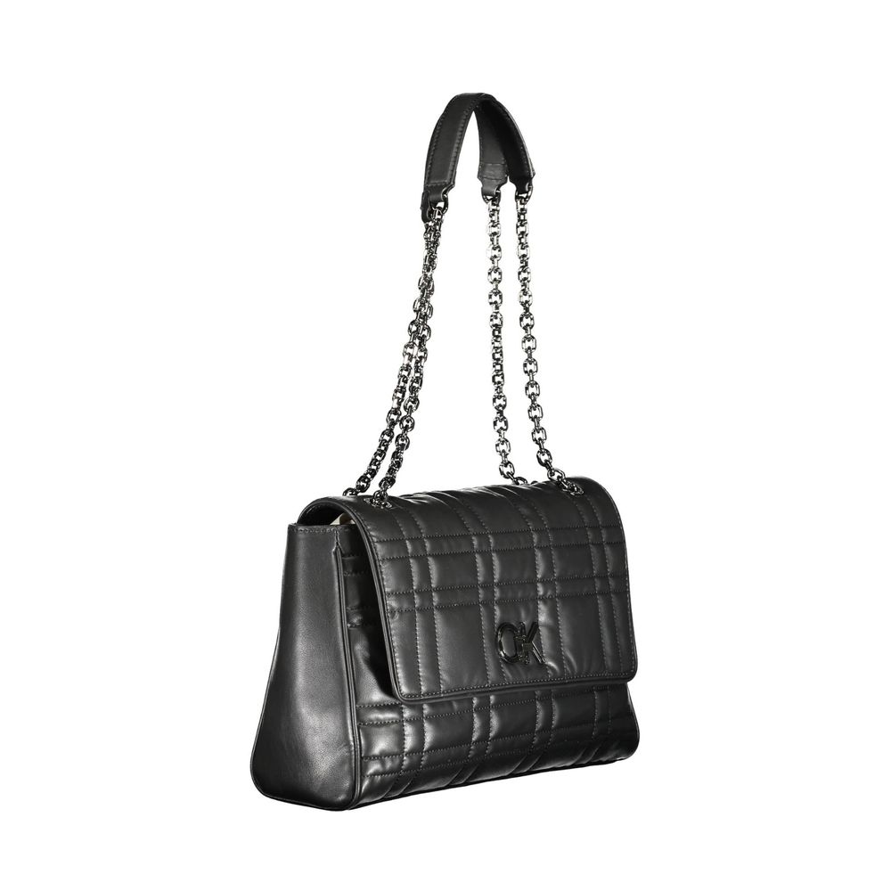 Calvin Klein Black Faux Leather Polyester Chain Shoulder Handbag