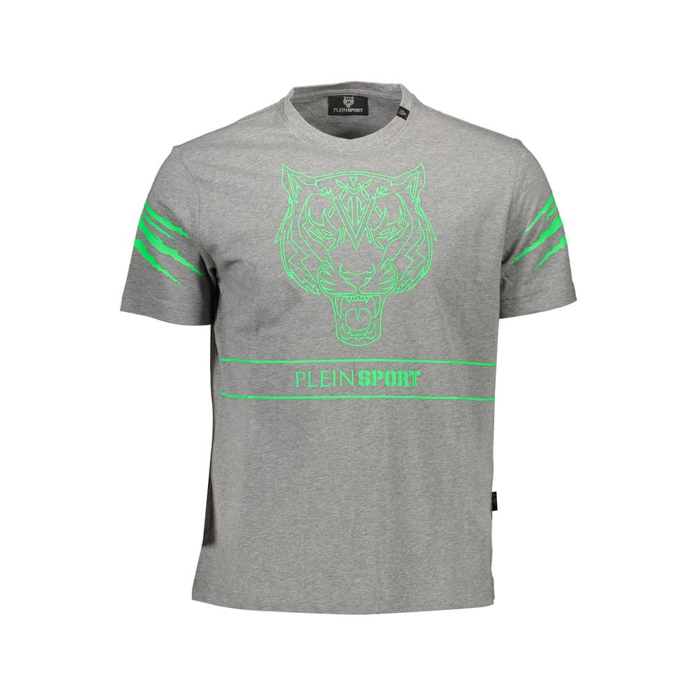 T-Shirt by Plein Sport for men in cotton brown, gray & print showcases a chic silhouette, artfully detailed with a chic and short-sleeve for a chic finish.