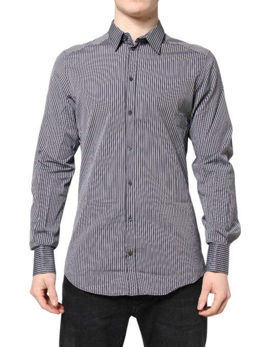 Dolce & Gabbana Men's Slim Long-Sleeve Cotton Dress Shirt - Black Gold White Striped