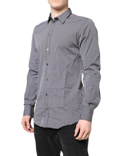 Dolce & Gabbana Men's Slim Long-Sleeve Cotton Dress Shirt - Black Gold White Striped