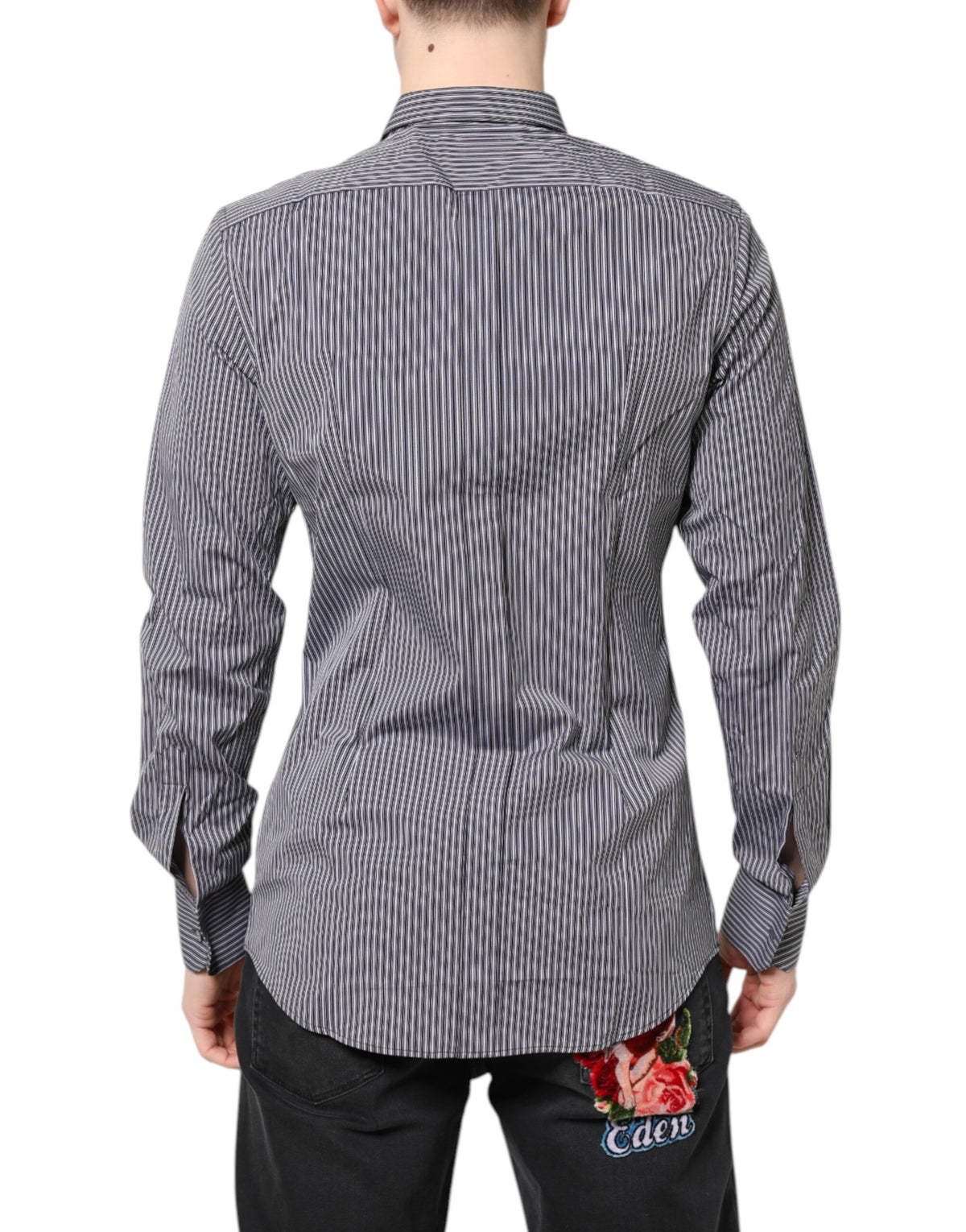 Dolce & Gabbana Men's Slim Long-Sleeve Cotton Dress Shirt - Black Gold White Striped