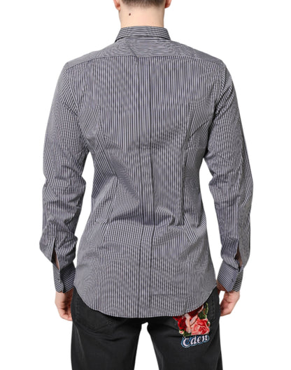 Dolce & Gabbana Men's Slim Long-Sleeve Cotton Dress Shirt - Black Gold White Striped