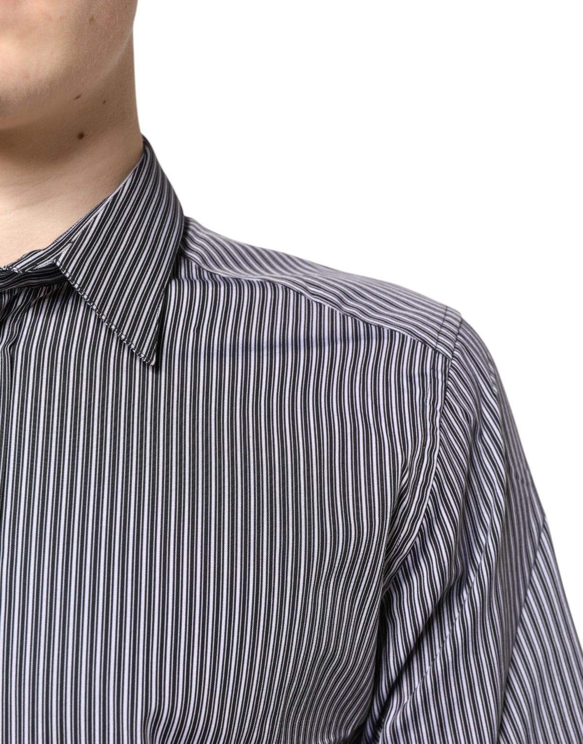 Dolce & Gabbana Men's Slim Long-Sleeve Cotton Dress Shirt - Black Gold White Striped